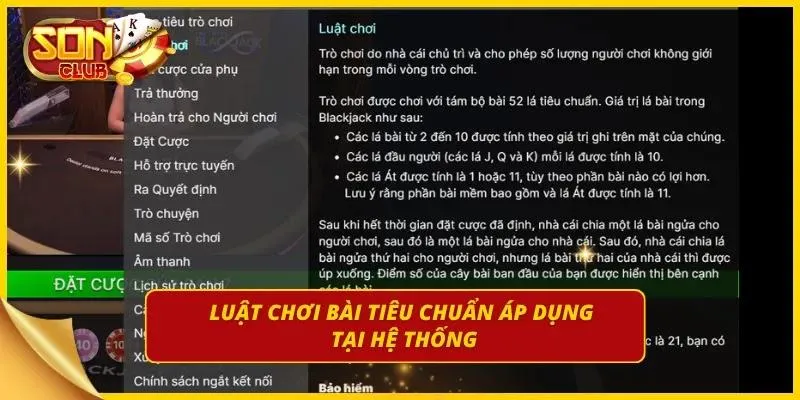 Luật chơi tiêu chuẩn khi áp dụng tại cổng game