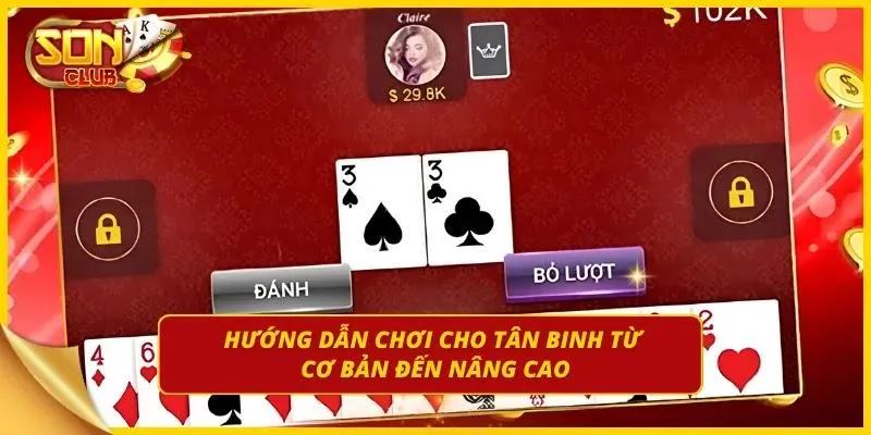 Màn hình chơi game bài có hướng dẫn kèm theo